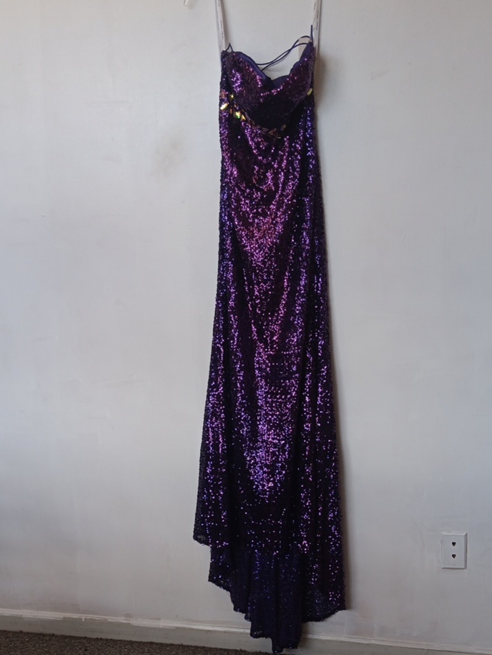 Vintage Purple Sequin Maxi Slip Dress with Spaghetti Straps